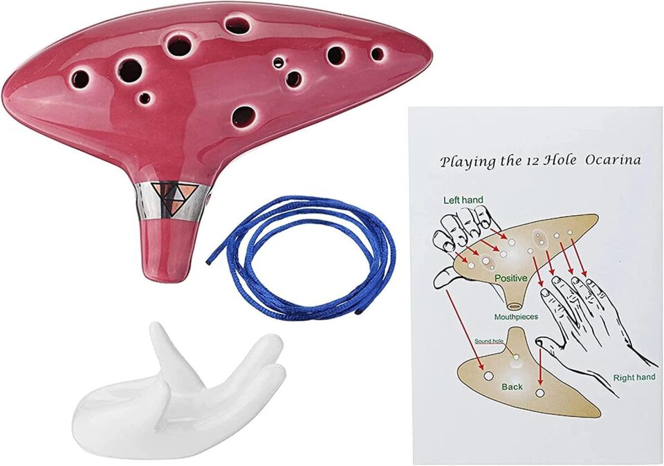 Valkyrie Ocarina 12 Delik Ocarina Seramik Alto C Ocarina Flüt Mavi Ocarina Sualtı Müzik Nefesli Enstrüman Kırmızı