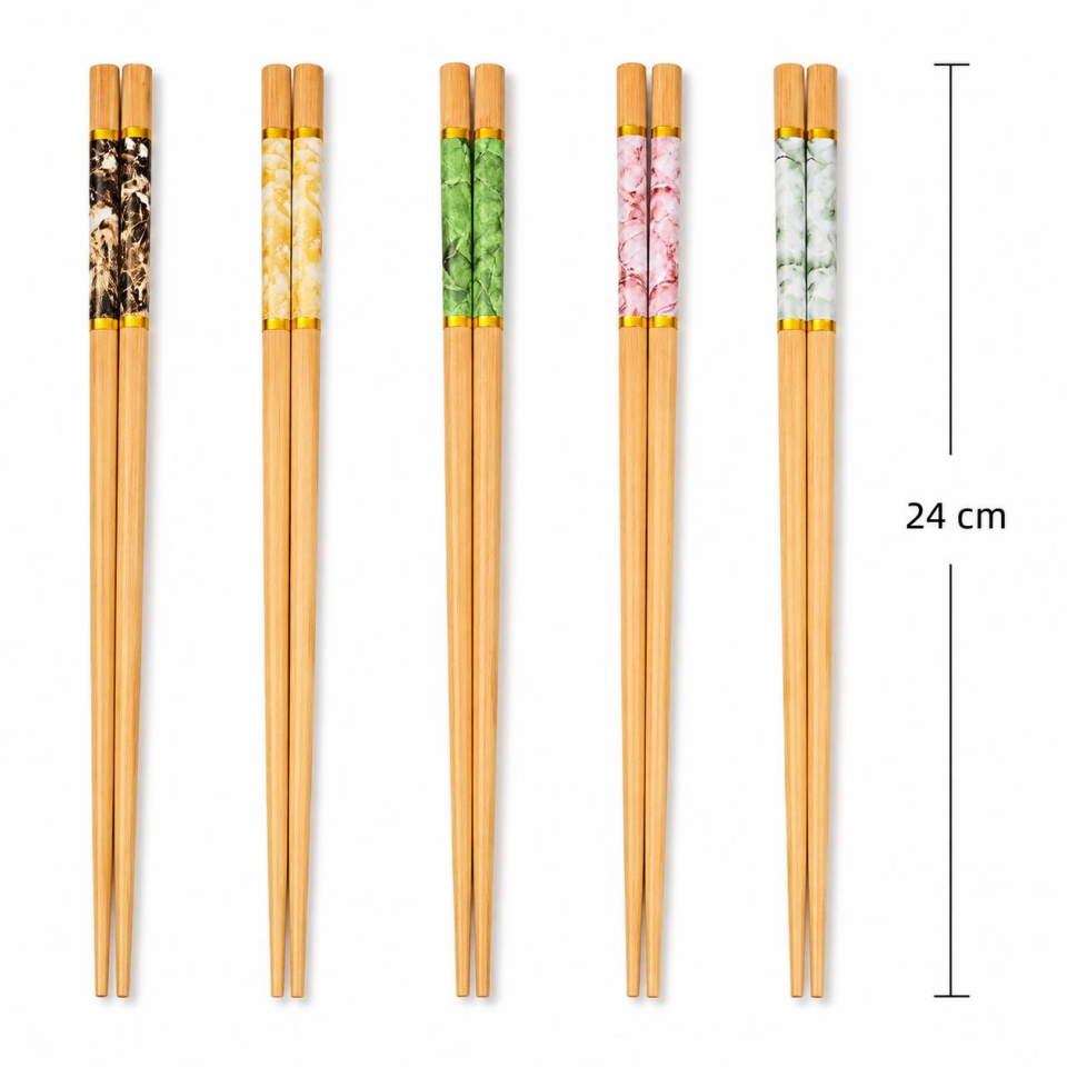 Valkyrie 5 Çift 24cm Bambu Desenli Yemek Çubuğu Seti Hediyelik Kutulu Japon Sushi Chopstick
