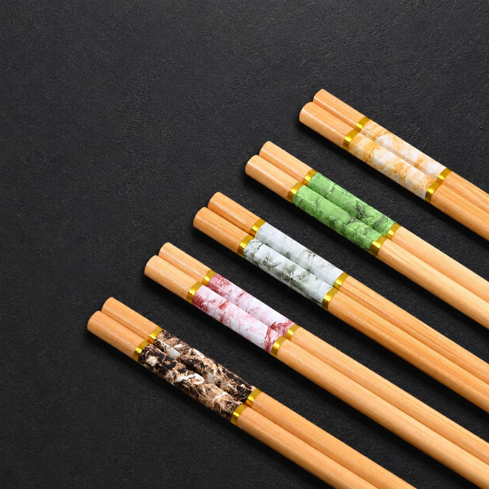 Valkyrie 5 Çift 24cm Bambu Desenli Yemek Çubuğu Seti Hediyelik Kutulu Japon Sushi Chopstick