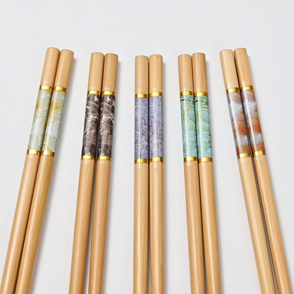 Valkyrie 5 Çift 24cm Bambu Desenli Yemek Çubuğu Seti Hediyelik Kutulu Japon Sushi Chopstick