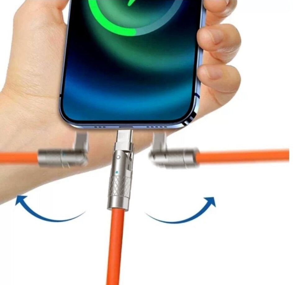 Valkyrie 120W-180 6A Ios Apple Lightning Sıvı Silikon Data Hızlı Şarj Kablosu - 180 Derece Oynar Başlık - Katlanmaz Kırılmaz Dayanıklı Kablo