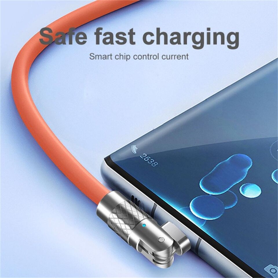 Valkyrie 120W-180 6A Ios Apple Lightning Sıvı Silikon Data Hızlı Şarj Kablosu - 180 Derece Oynar Başlık - Katlanmaz Kırılmaz Dayanıklı Kablo