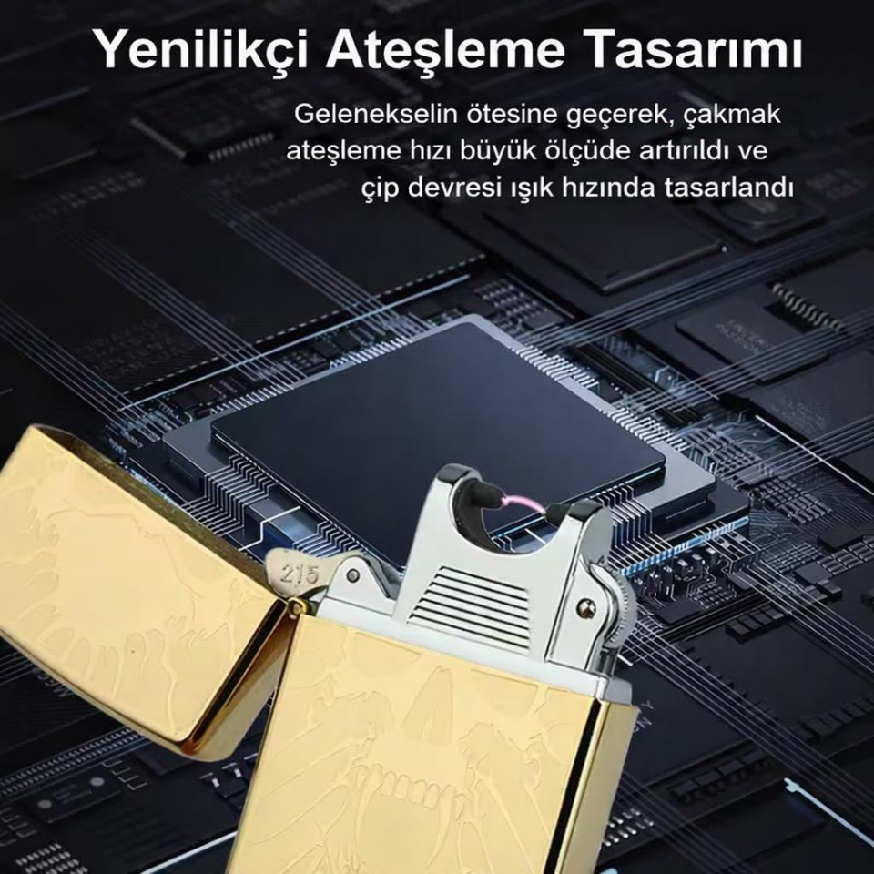 Valkyrie Gold Kuru Kafa Tasarım USB Şarjlı Elektrikli | Rüzgar Geçirmez | Çift Arc Ateşleme Çakmak