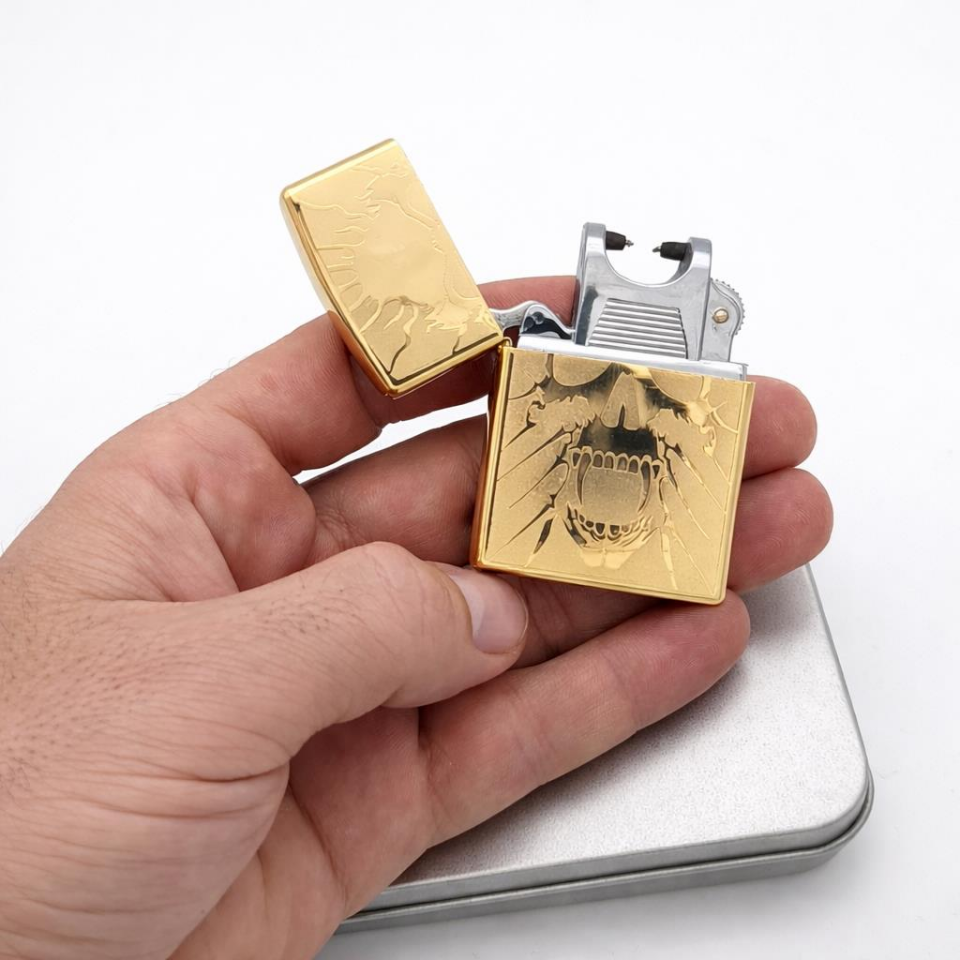 Valkyrie Gold Kuru Kafa Tasarım USB Şarjlı Elektrikli | Rüzgar Geçirmez | Çift Arc Ateşleme Çakmak
