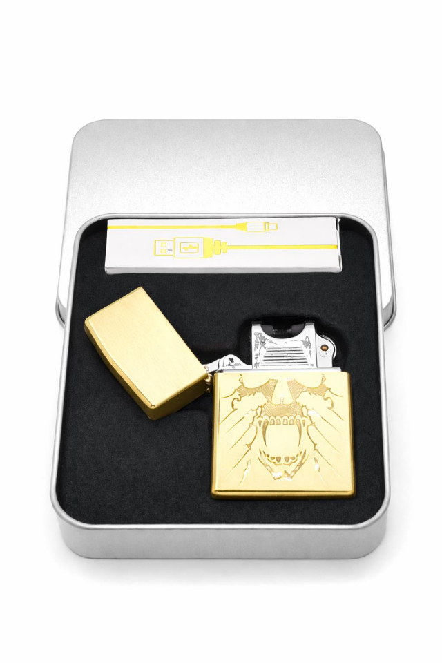 Valkyrie Gold Kuru Kafa Tasarım USB Şarjlı Elektrikli | Rüzgar Geçirmez | Çift Arc Ateşleme Çakmak