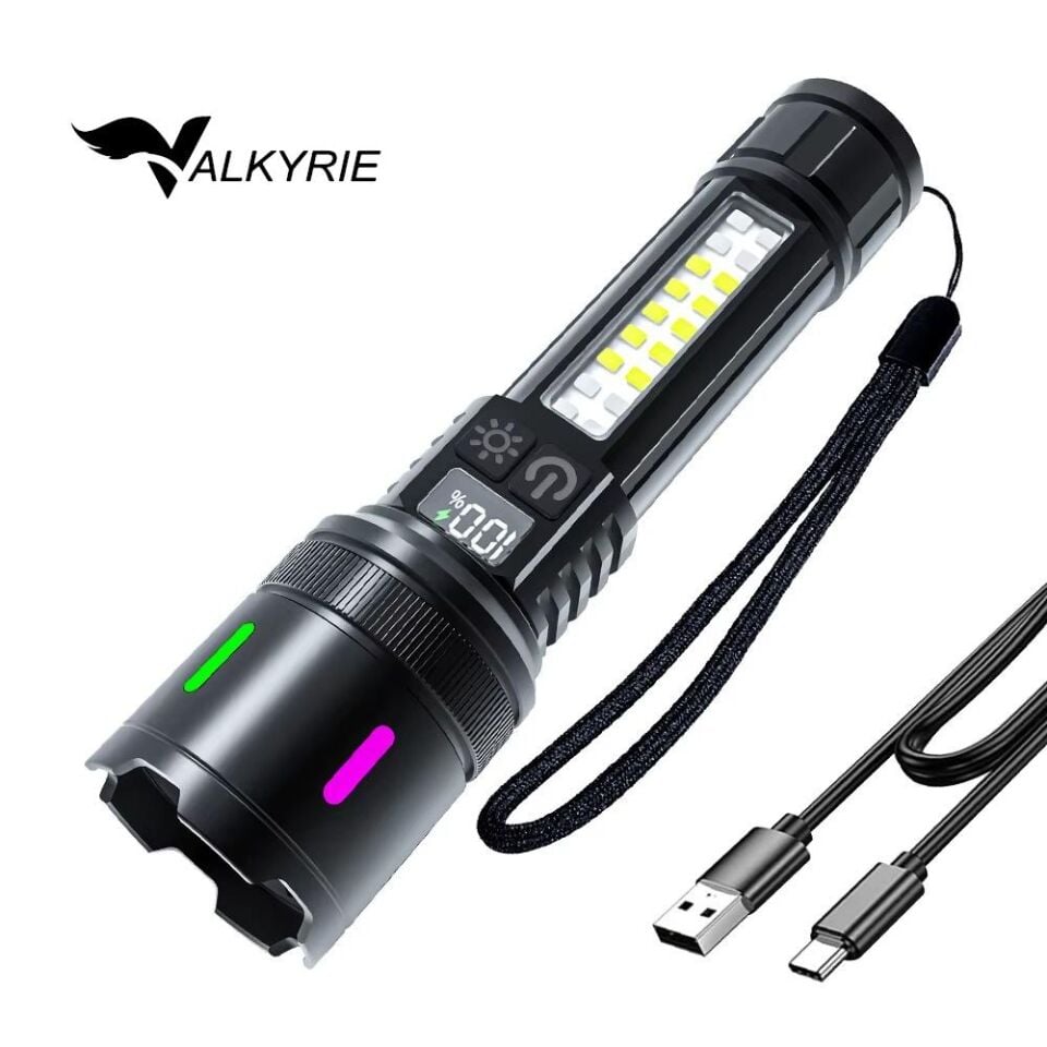 Valkyrie Şarjlı 15W Led 7 Işık Modu Çakarlı Zoom Özellikli Dijital Güç Göstergeli Uzun Pil Ömrü