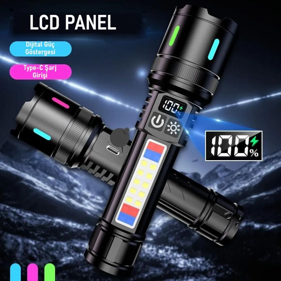 Valkyrie Şarjlı 15W Led 7 Işık Modu Çakarlı Zoom Özellikli Dijital Güç Göstergeli Uzun Pil Ömrü