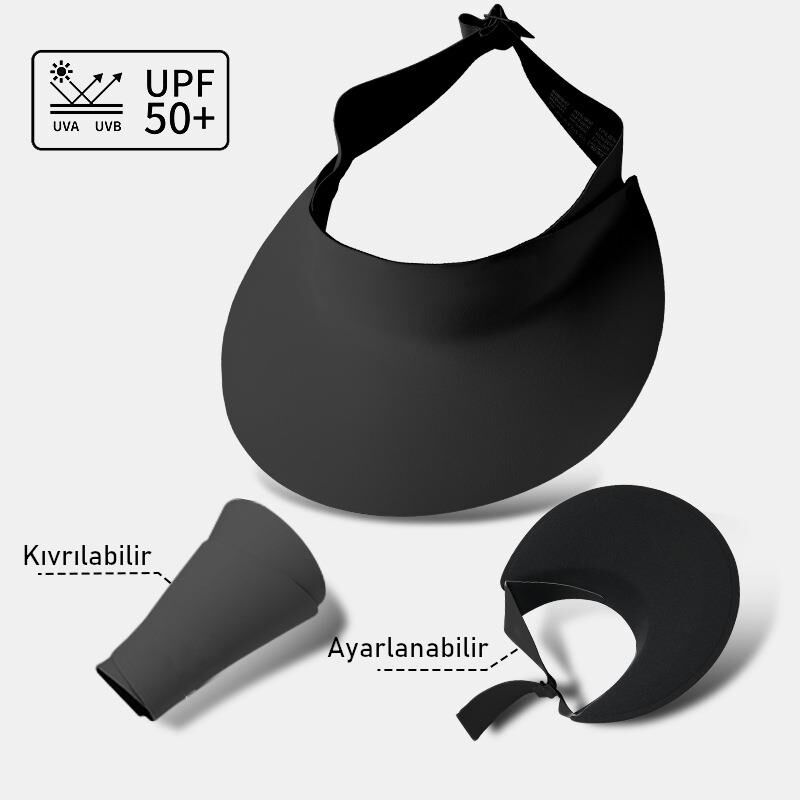 Valkyrie Kadın Vizör Şapka UPF50+ UV Korumalı Ayarlanabilir Yazlık Geniş Siperlikli Güneşlik Siyah