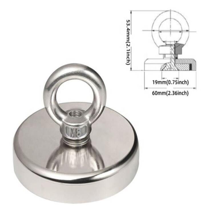 Valkyrie D60 Süper Güçlü Neodyum Mıknatıs 60mm 130kg Halkalı Salvage Fishing Magnet
