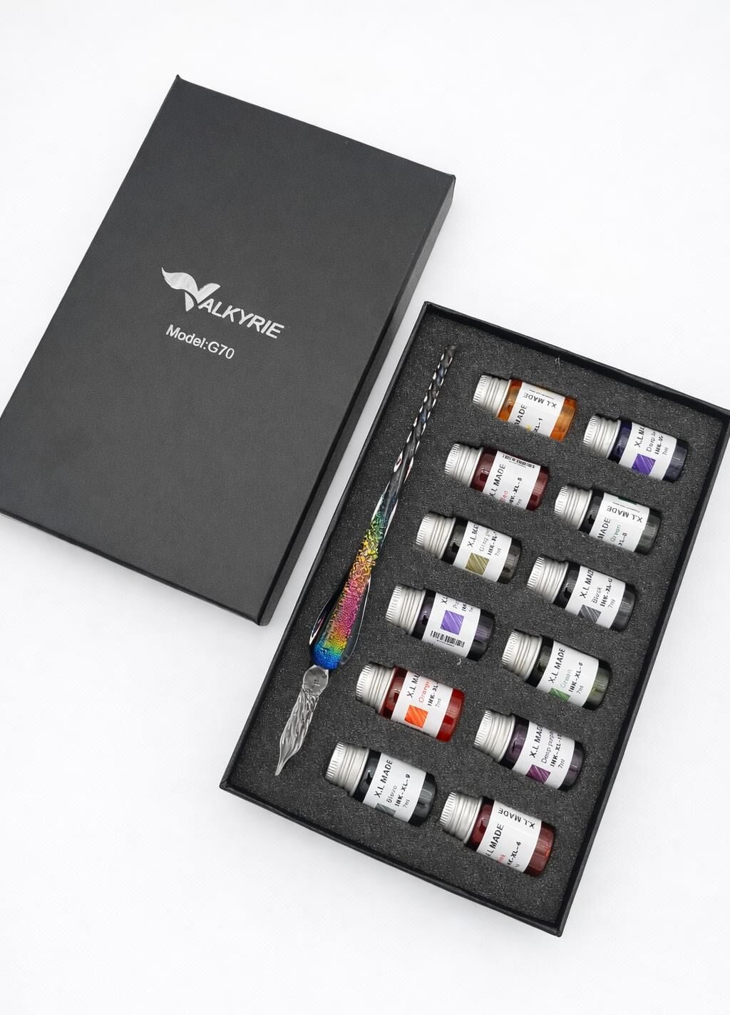 Valkyrie Gökkuşağı Cam Kalem Seti 12 Renk Mürekkep Hediyeli – Kristal Dip Pen Kaligrafi, Sanat ve Hobi Kalemi