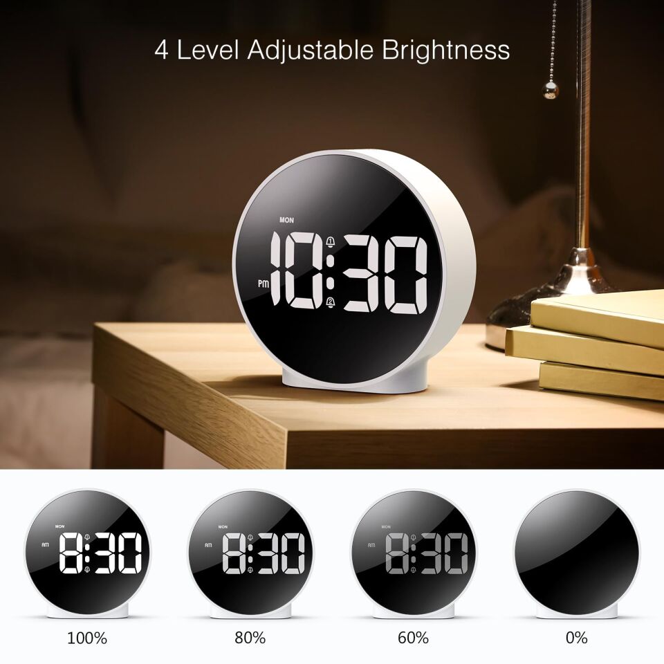 Valkyrie Çift Alarmlı LED Touch Snooze Şık Tasarım Masa Saati Beyaz