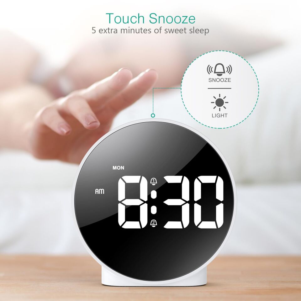 Valkyrie Çift Alarmlı LED Touch Snooze Şık Tasarım Masa Saati Beyaz