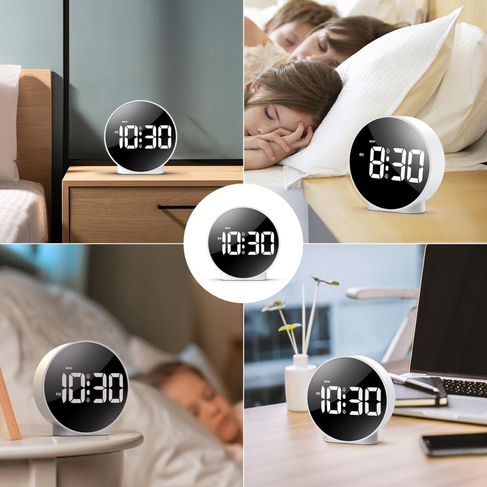 Valkyrie Çift Alarmlı LED Touch Snooze Şık Tasarım Masa Saati Beyaz