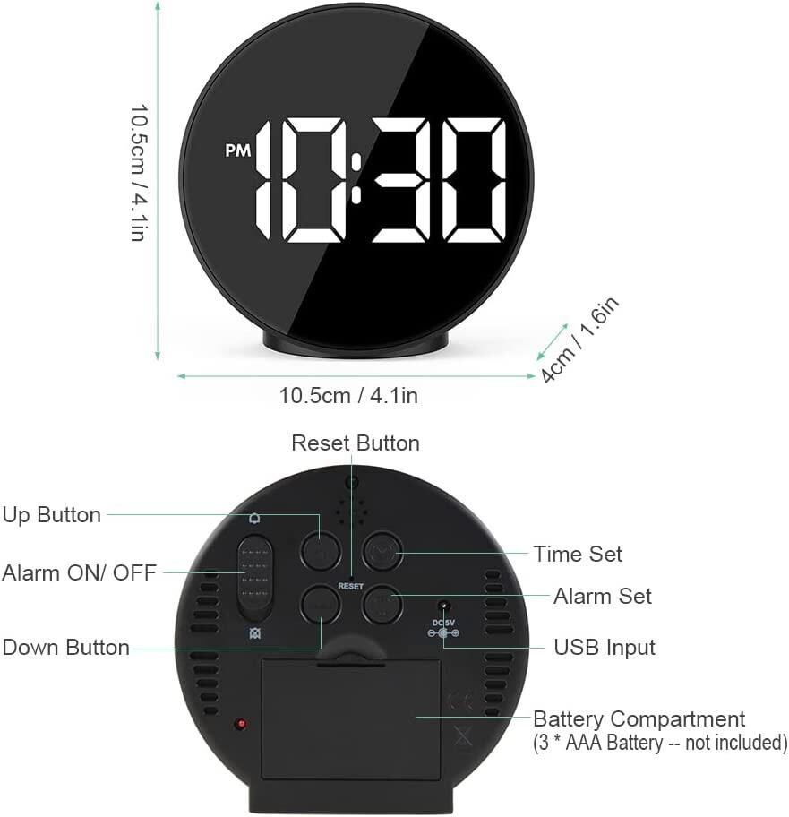 Valkyrie Çift Alarmlı LED Touch Snooze Şık Tasarım Masa Saati Siyah