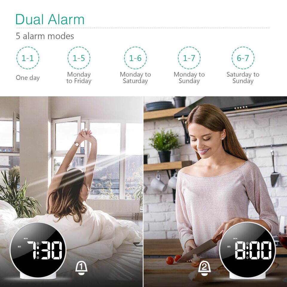 Valkyrie Çift Alarmlı LED Touch Snooze Şık Tasarım Masa Saati Siyah