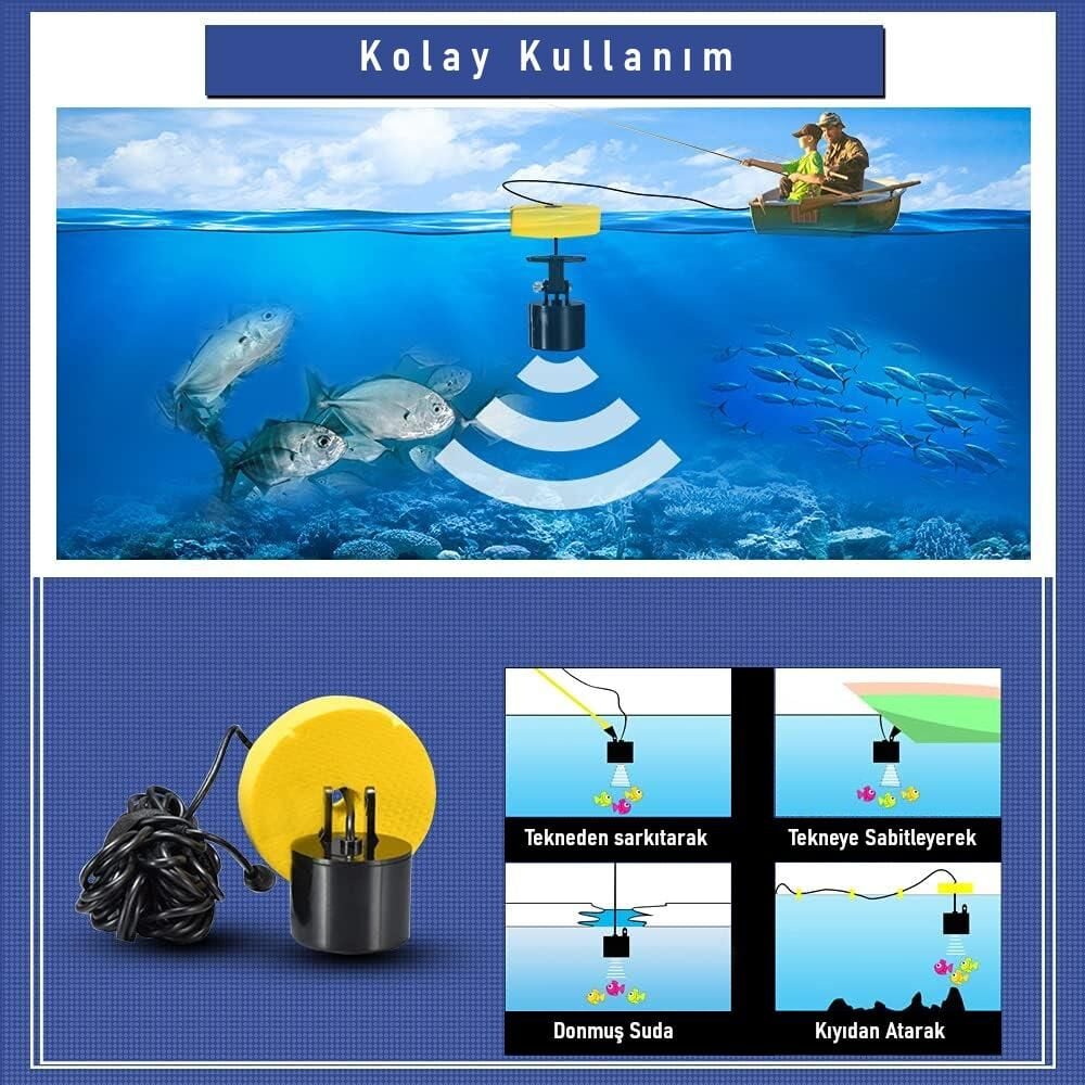 Valkyrie LCD Renkli Ekran Taşınabilir Kablolu Balık Bulucu 100 M nlik Aralığı Sonar Yankı Iskandil Balık Bulucu