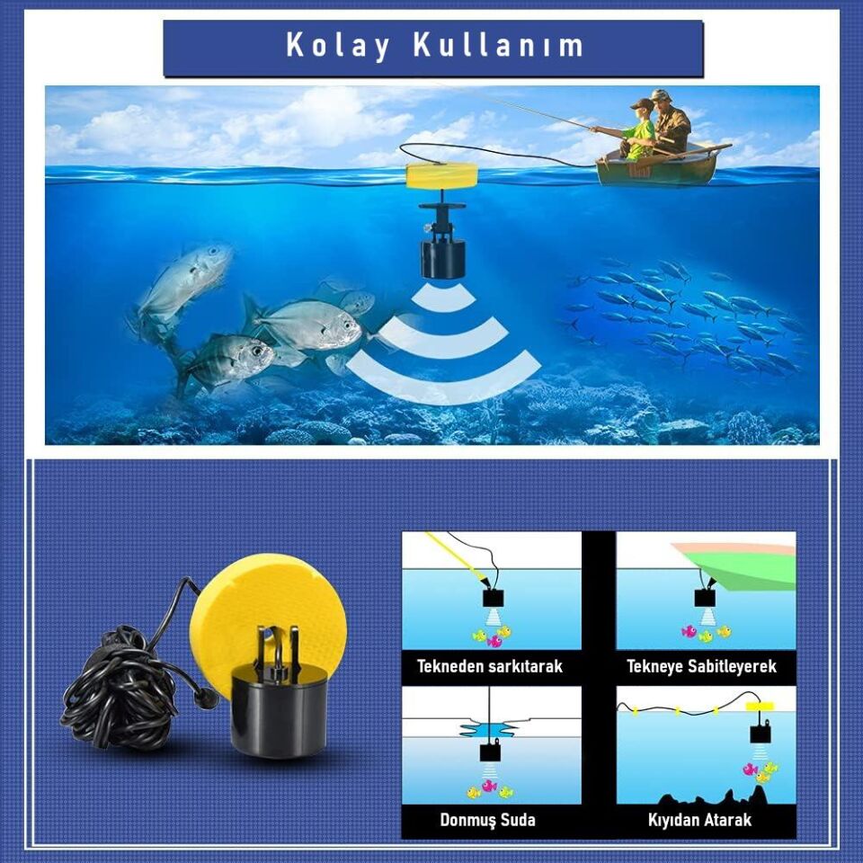 Valkyrie LCD Renkli Ekran Taşınabilir Kablolu Balık Bulucu 100 M nlik Aralığı Sonar Yankı Iskandil Balık Bulucu