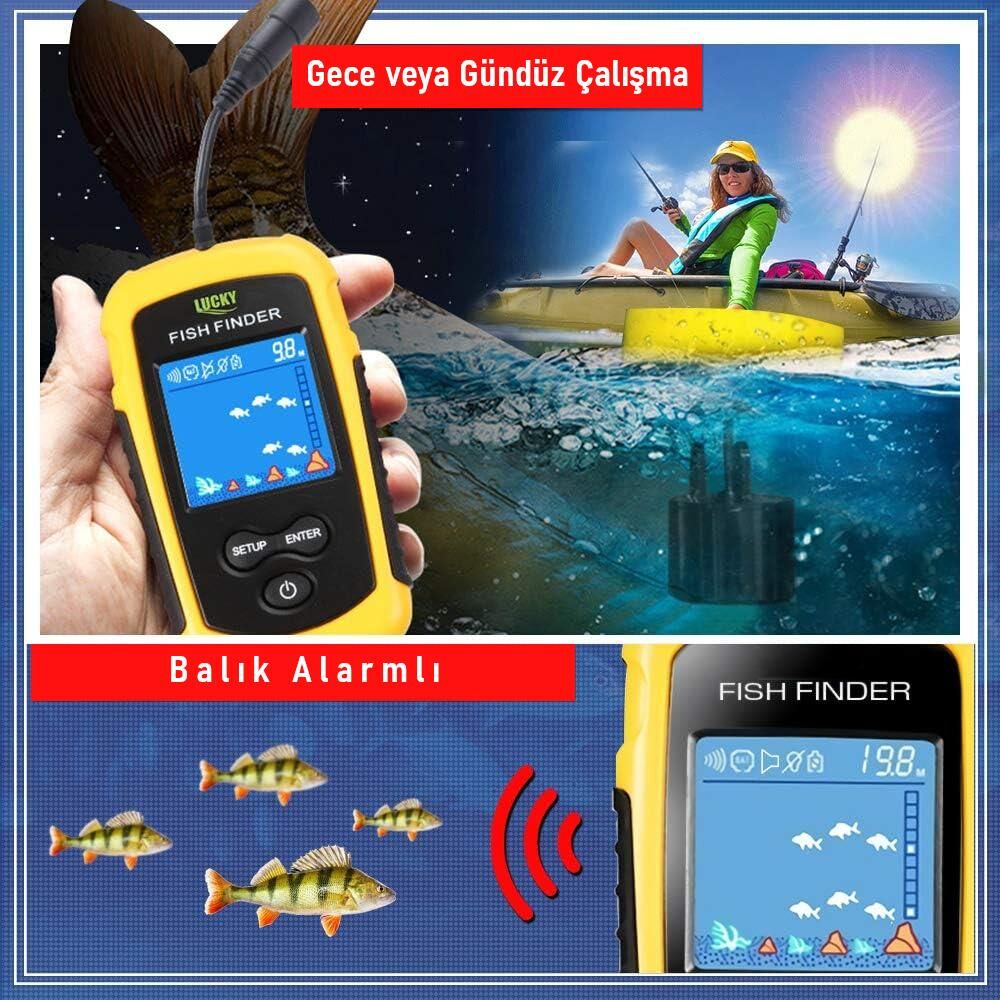Valkyrie LCD Renkli Ekran Taşınabilir Kablolu Balık Bulucu 100 M nlik Aralığı Sonar Yankı Iskandil Balık Bulucu