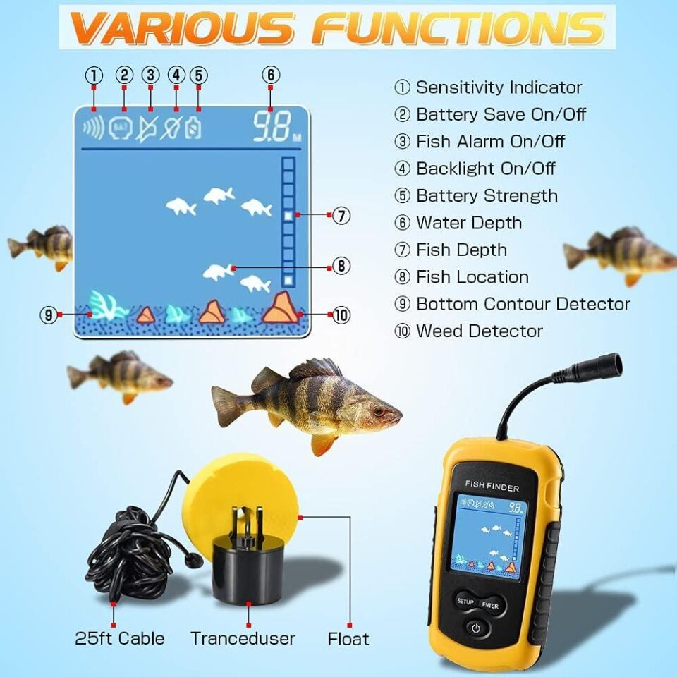Valkyrie LCD Renkli Ekran Taşınabilir Kablolu Balık Bulucu 100 M nlik Aralığı Sonar Yankı Iskandil Balık Bulucu