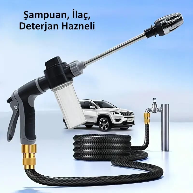 Valkyrie Yüksek Basınçlı Hazneli Köpüklü Araç Oto Yıkama Bahçe Sulama İlaçlama Su Tabancası Ayarlanabilir Başlık Deterjan İlaç Hazneli