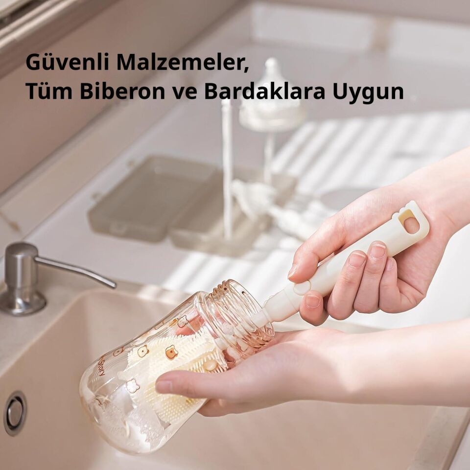 Valkyrie Seyahat Biberon Temizleme Seti Silikon Fırça Emzik Pipet Fırçası Saklama Kutulu gri