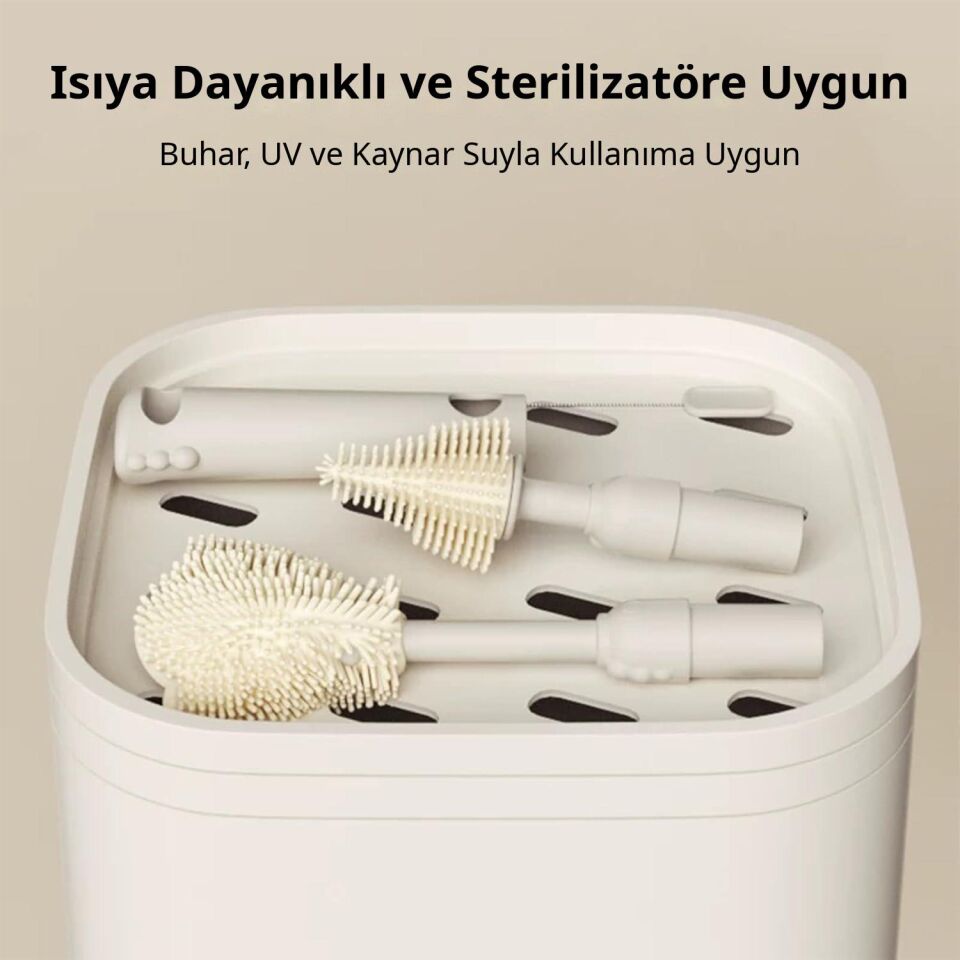 Valkyrie Seyahat Biberon Temizleme Seti Silikon Fırça Emzik Pipet Fırçası Saklama Kutulu gri