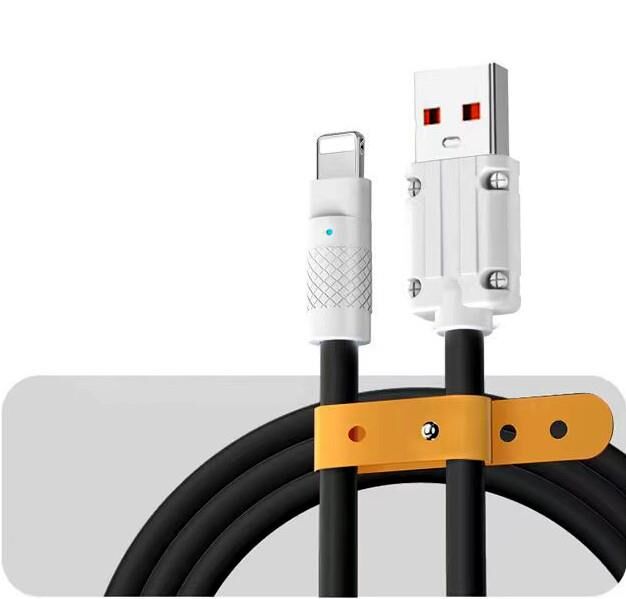 Valkyrie 120W-S 6A Ios Apple Lightning Sıvı Silikon Data Hızlı Şarj Kablosu - Bakır Döşeme - Katlanmaz Kırılmaz Dayanıklı Kablo Siyah