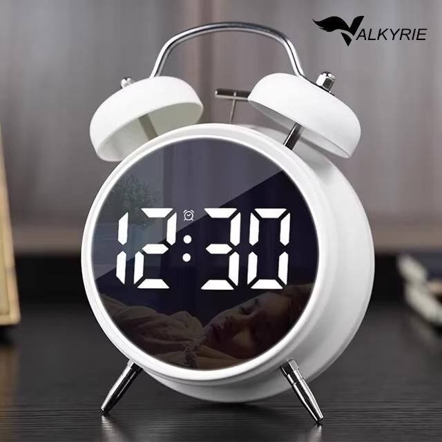 Valkyrie LED Ekranlı Analog Alarmlı Masa Saati Çalar Saat Pil Dereceli Çift Alarmlı Dijital Saat Beyaz