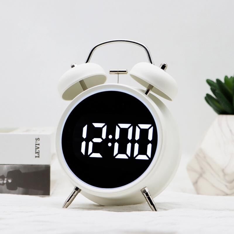Valkyrie LED Ekranlı Analog Alarmlı Masa Saati Çalar Saat Pil Dereceli Çift Alarmlı Dijital Saat Beyaz