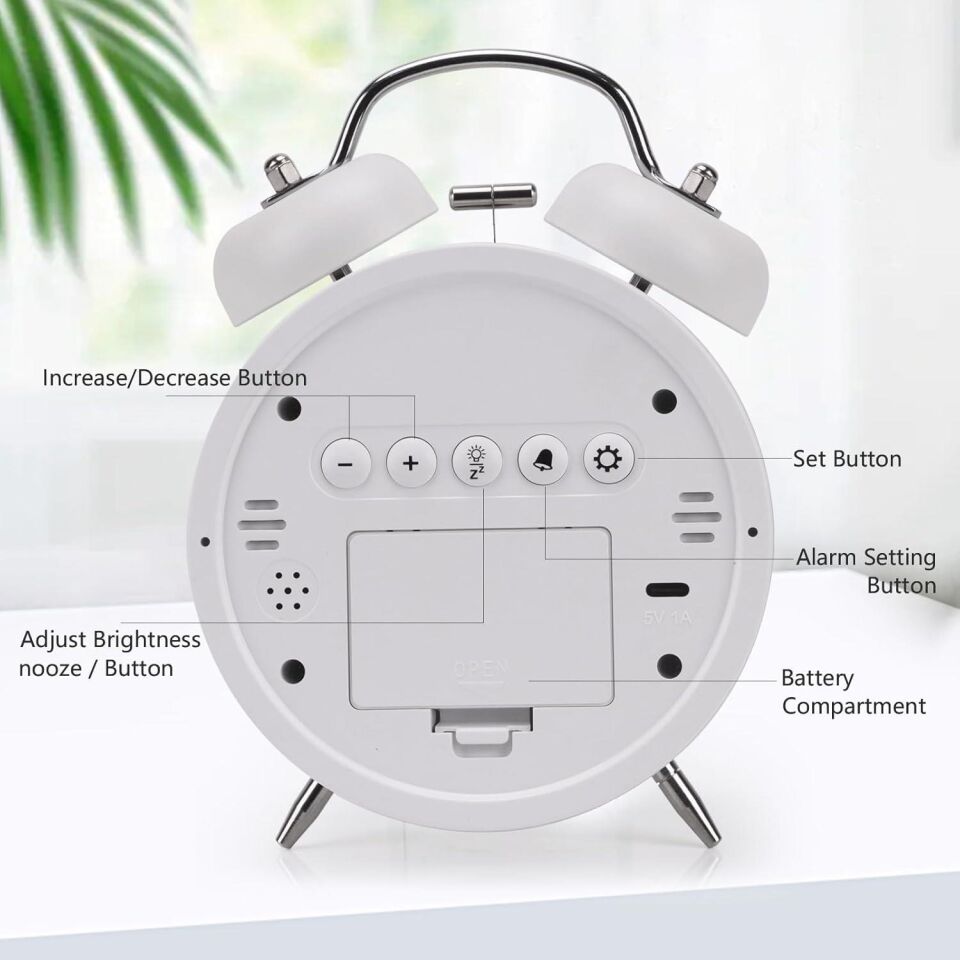 Valkyrie LED Ekranlı Analog Alarmlı Masa Saati Çalar Saat Pil Dereceli Çift Alarmlı Dijital Saat Beyaz