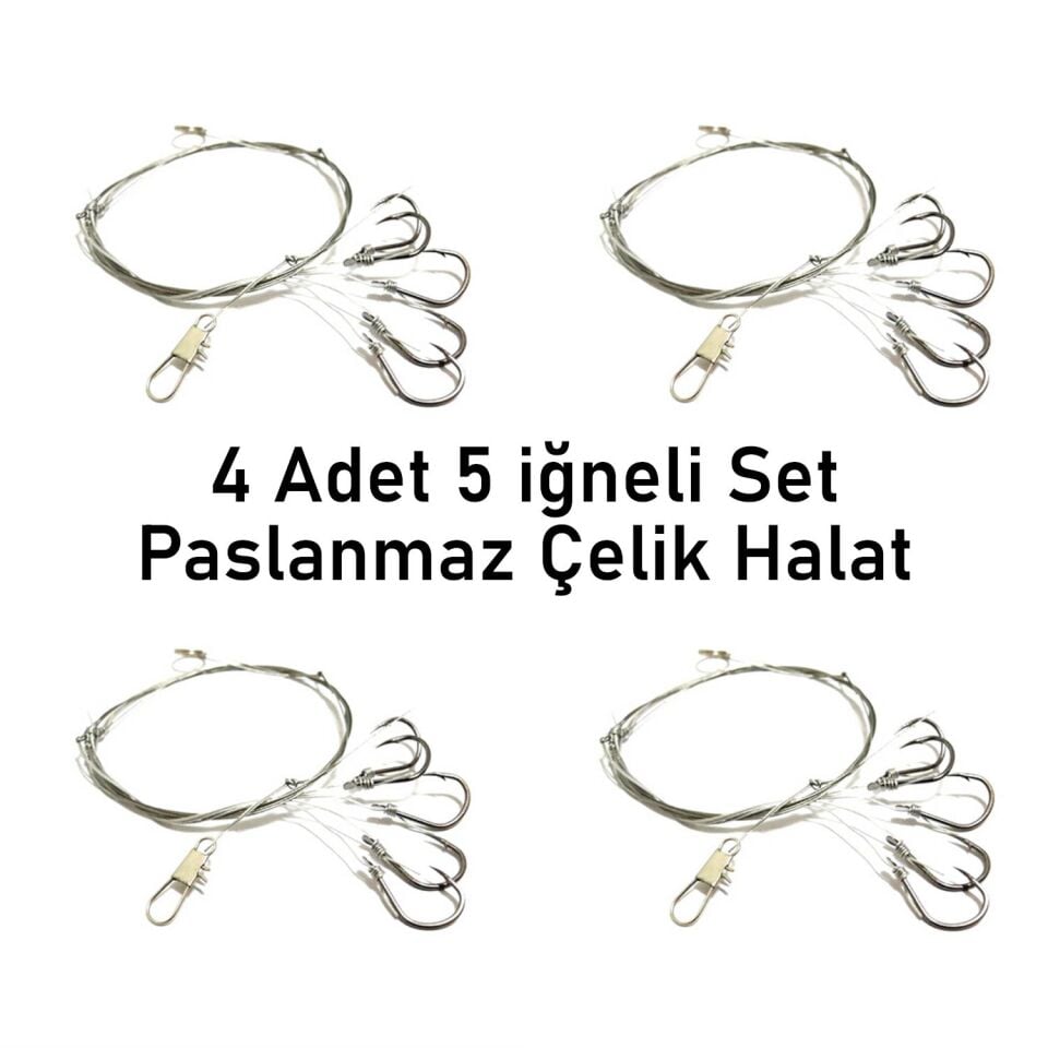 Valkyrie 5 İğneli Paslanmaz Çelik Halatlı Dip Hırsız Olta Takımı 4’lü Set – 6# Karbon Çelik İğne