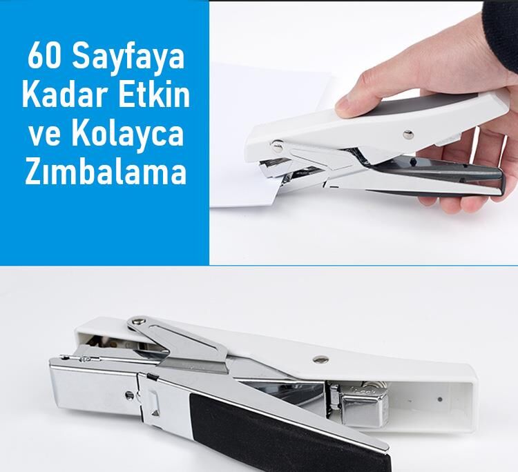 Valkyrie Profesyonel Metal Zımba Tabancası 60 Sayfa Kapasite 1000 Zımba Teli HEDİYE Ofis ve Ev Dayanıklı Beyaz