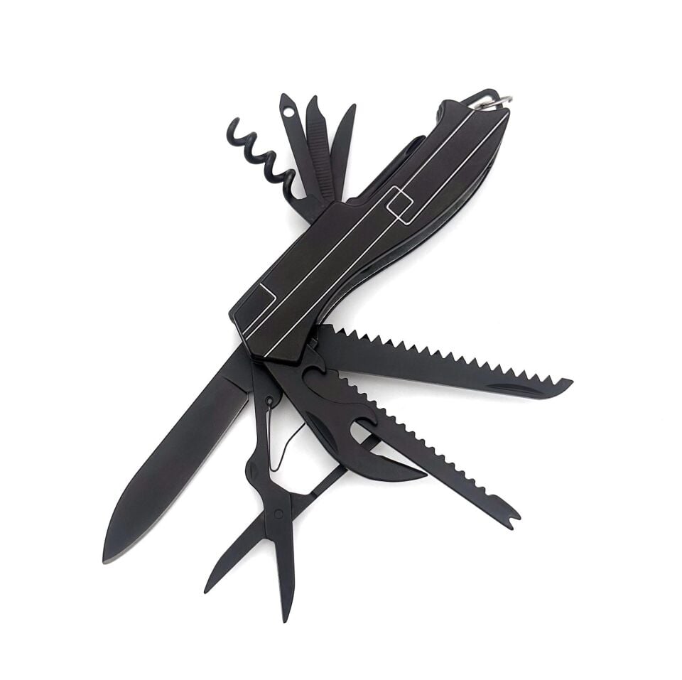 Valkyrie 11 Fonksiyonlu Kamp Cep Çakısı Multitool Siyah