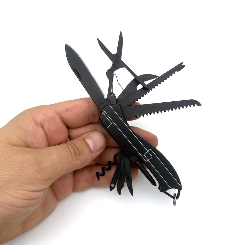 Valkyrie 11 Fonksiyonlu Kamp Cep Çakısı Multitool Siyah
