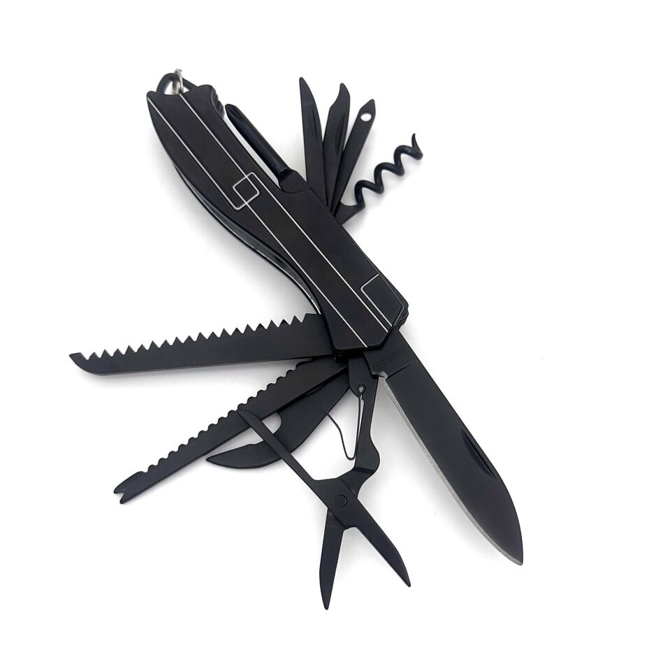 Valkyrie 11 Fonksiyonlu Kamp Cep Çakısı Multitool Siyah
