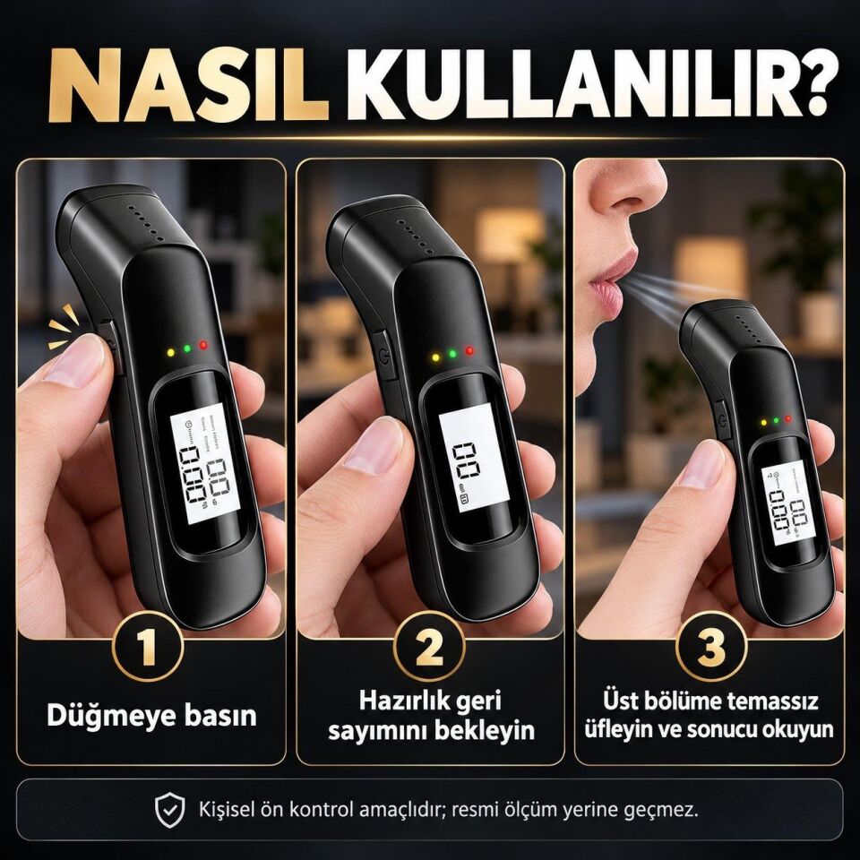 Valkyrie Dijital Alkol Test Cihazı USB Şarjlı Temassız Nefes Ölçer LCD Ekranlı Taşınabilir Alkolmetre
