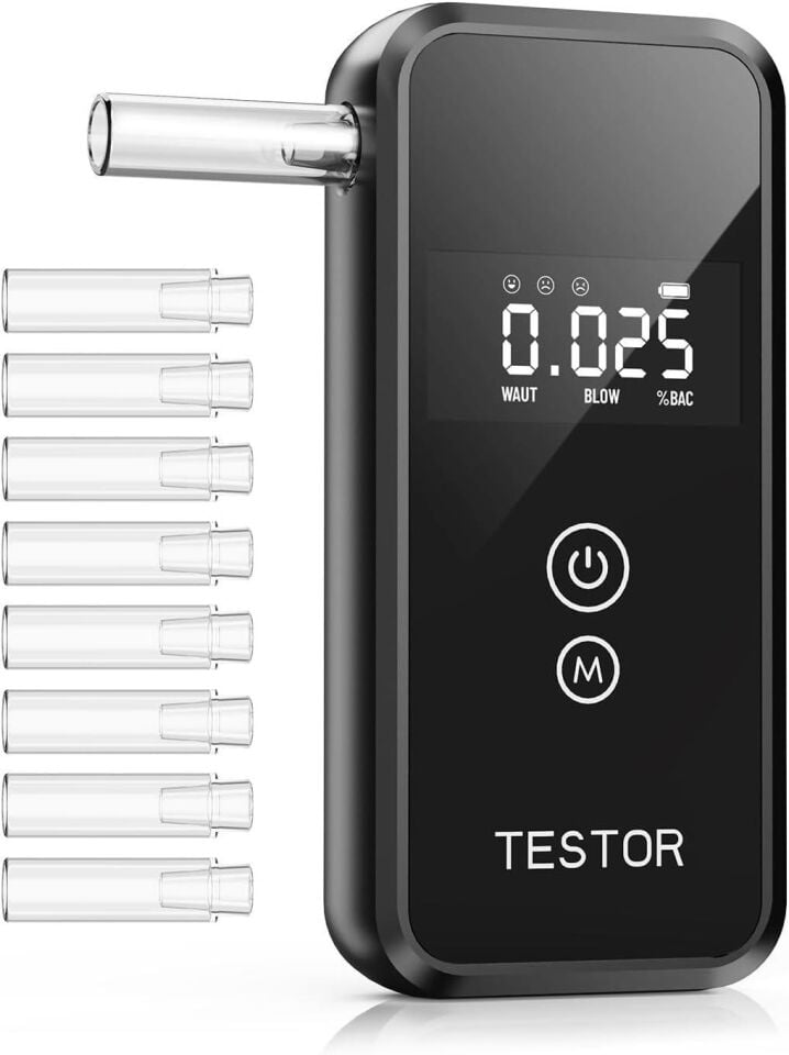 Dijital Alkol Test Cihazı 8 Ağızlıklı Hafızalı LCD Ekranlı 2 AAA Pilli Taşınabilir Alkolmetre