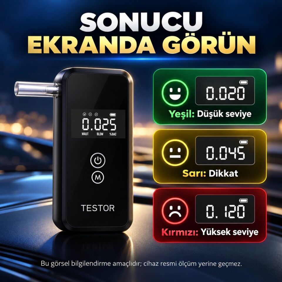 Dijital Alkol Test Cihazı 8 Ağızlıklı Hafızalı LCD Ekranlı 2 AAA Pilli Taşınabilir Alkolmetre