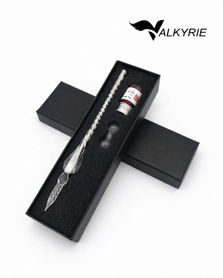 Valkyrie El Yapımı Fosforlu Cam Dip Kalem Seti – Karanlıkta Parlayan Özel Tasarım, Hediye Kutulu