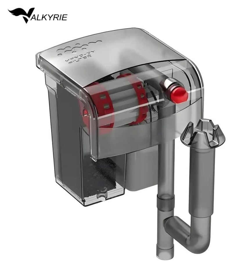 Valkyrie Akvaryum Askılı Şelale Filtre 3W 250 L/H Sessiz Çalışma Yüzey Temizleyici Sünger Filtreli