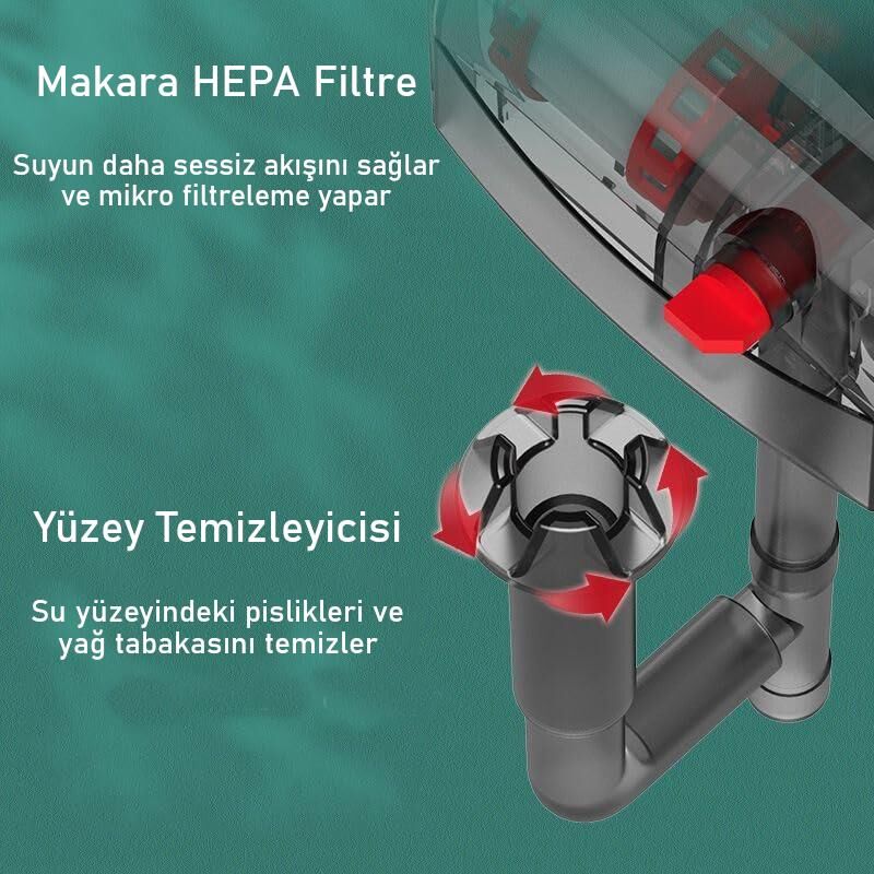 Valkyrie Akvaryum Askılı Şelale Filtre 3W 250 L/H Sessiz Çalışma Yüzey Temizleyici Sünger Filtreli