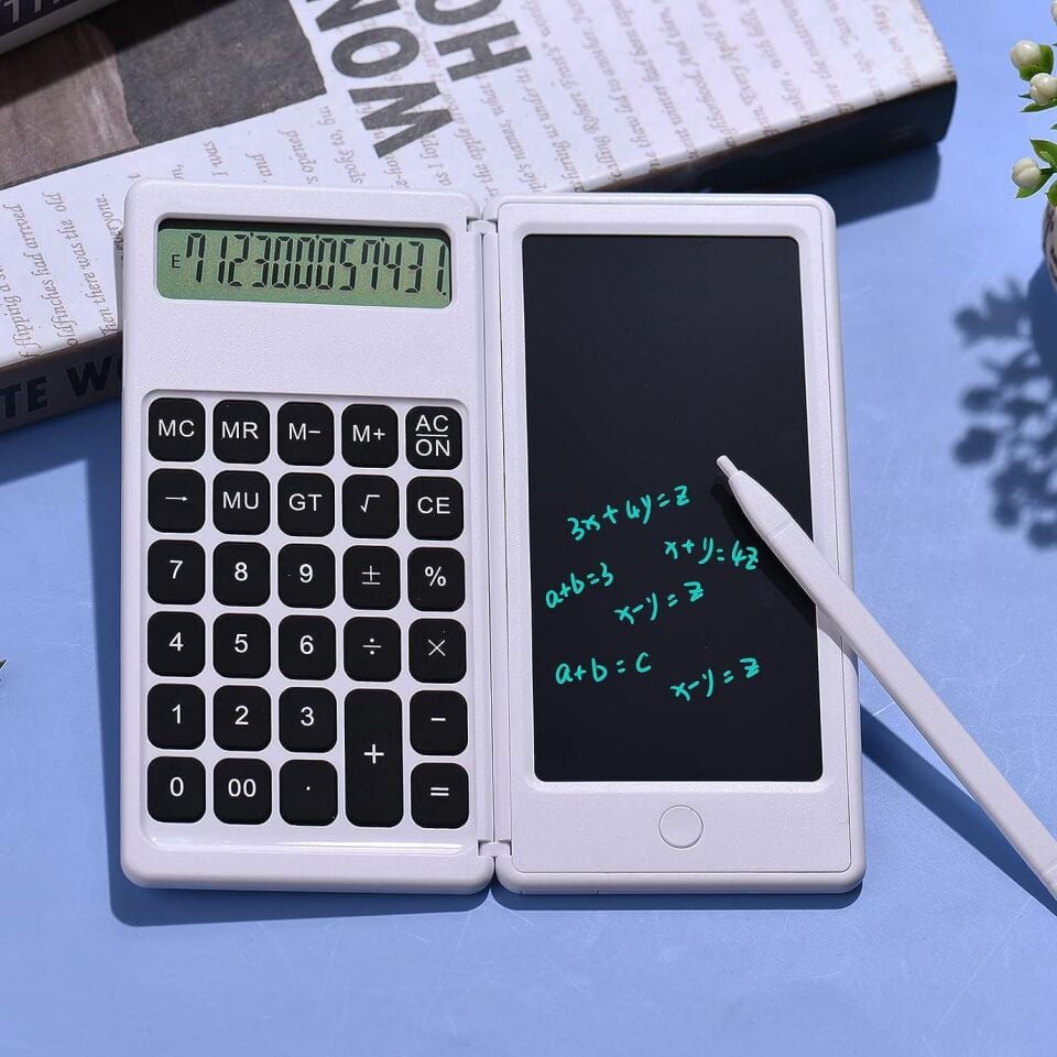Valkyrie C5 Dijital Çizim Ekranlı Bilimsel Fonksiyonlu E-Writer Hesap Makinesi Katlanabilir Sessiz Tuşlu Beyaz