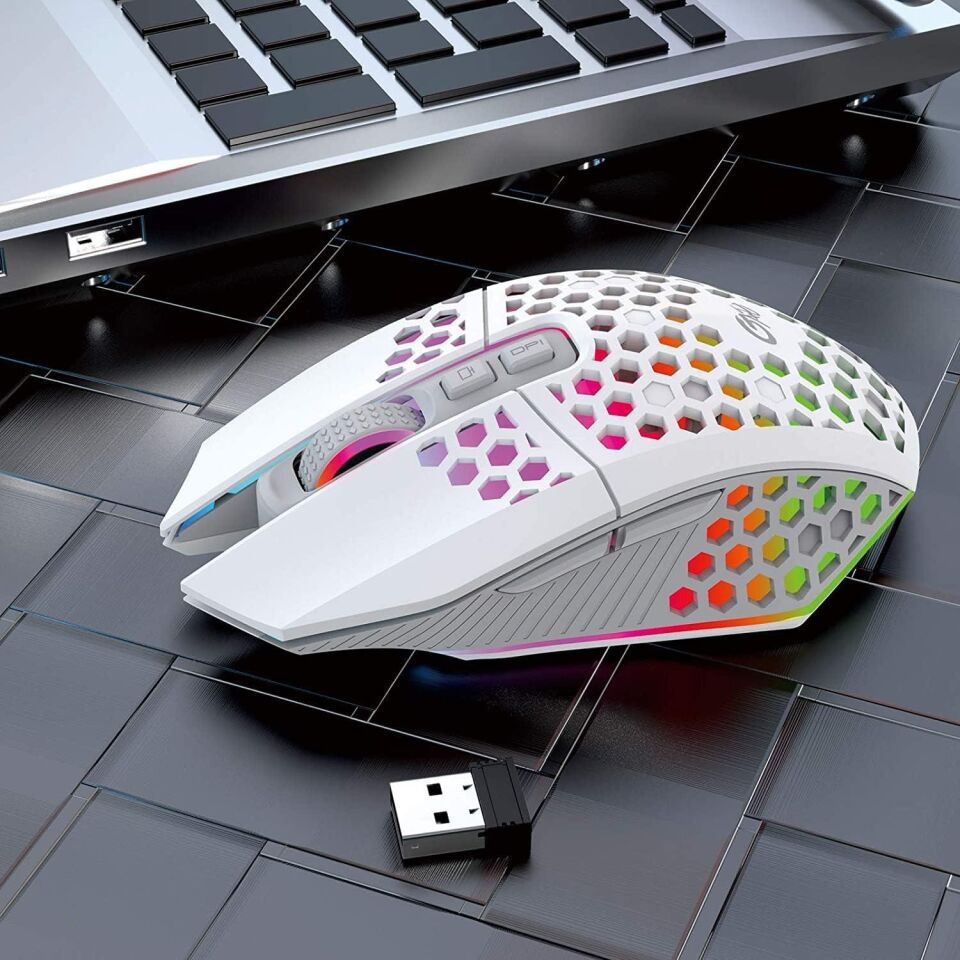 Valkyrie Sessiz Tuşlu Wireless 2.4G 8 Button RGB LED Gaming Mouse - Silent Button - One Click Desktop Beyaz