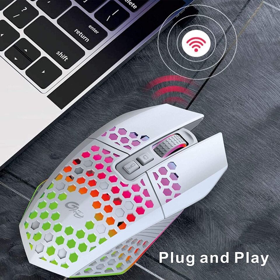 Valkyrie Sessiz Tuşlu Wireless 2.4G 8 Button RGB LED Gaming Mouse - Silent Button - One Click Desktop Beyaz