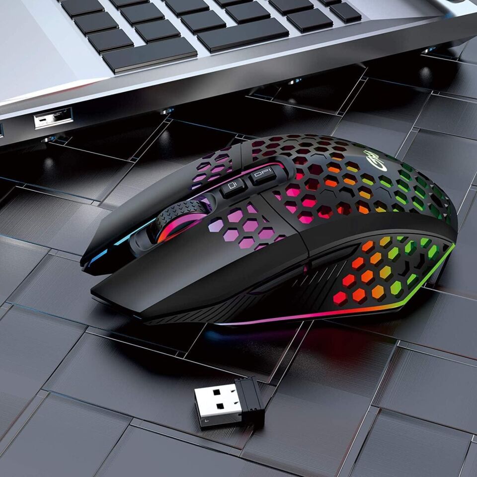 Valkyrie Sessiz Tuşlu Wireless 2.4G 8 Button RGB LED Gaming Mouse - Silent Button - One Click Desktop Siyah