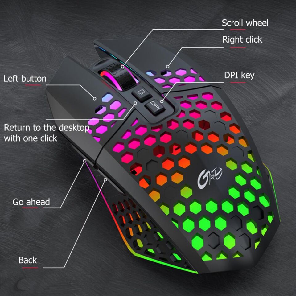 Valkyrie Sessiz Tuşlu Wireless 2.4G 8 Button RGB LED Gaming Mouse - Silent Button - One Click Desktop Siyah