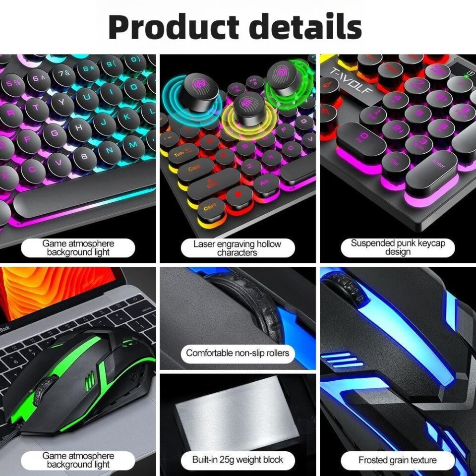Valkyrie T-Wolf TF270 Rainbow RGB Mekanik Hisli Gaming Klavye Mouse Seti Punk Keycap İNGİLİZCE