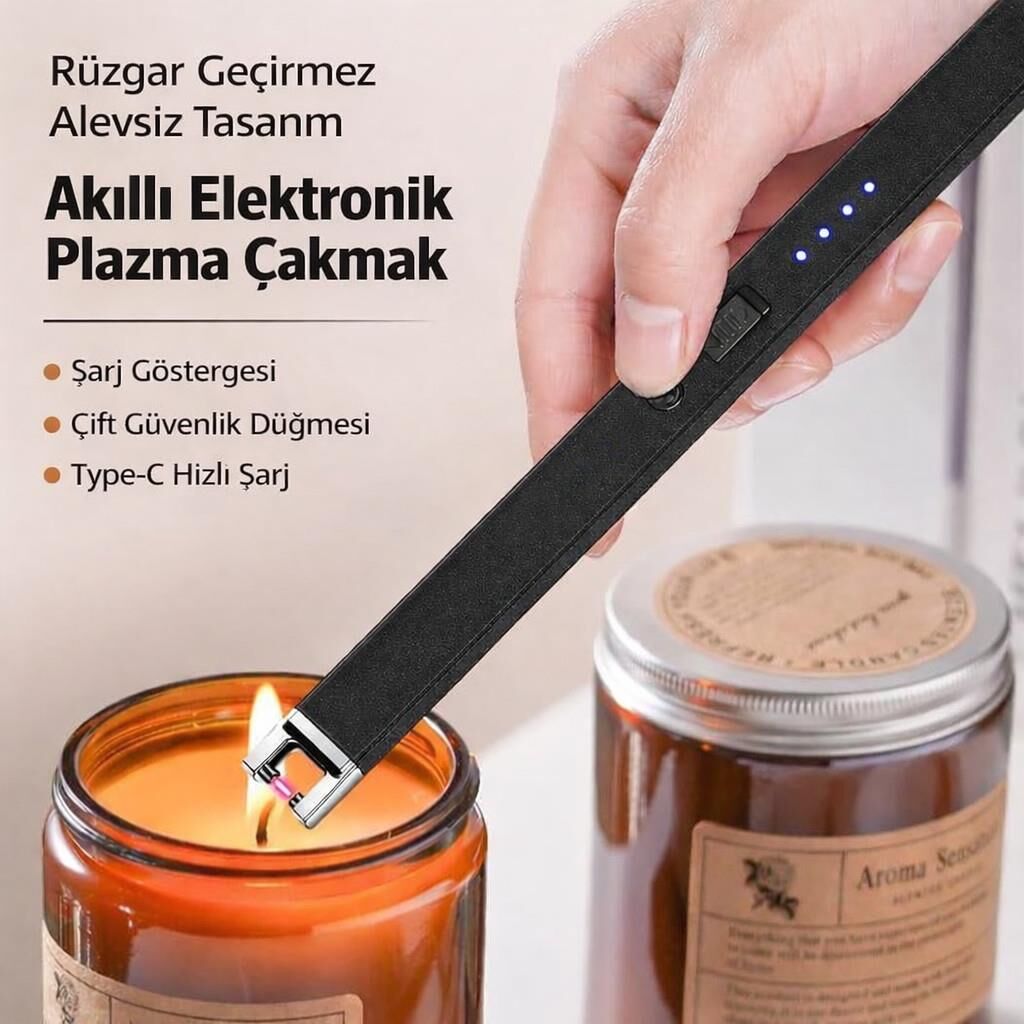 Valkyrie USB Şarjlı Elektrikli Arc Çakmak | Mum İçin | Gazsız | Rüzgar Kırıcı | Çift Emniyetli | Siyah Renk
