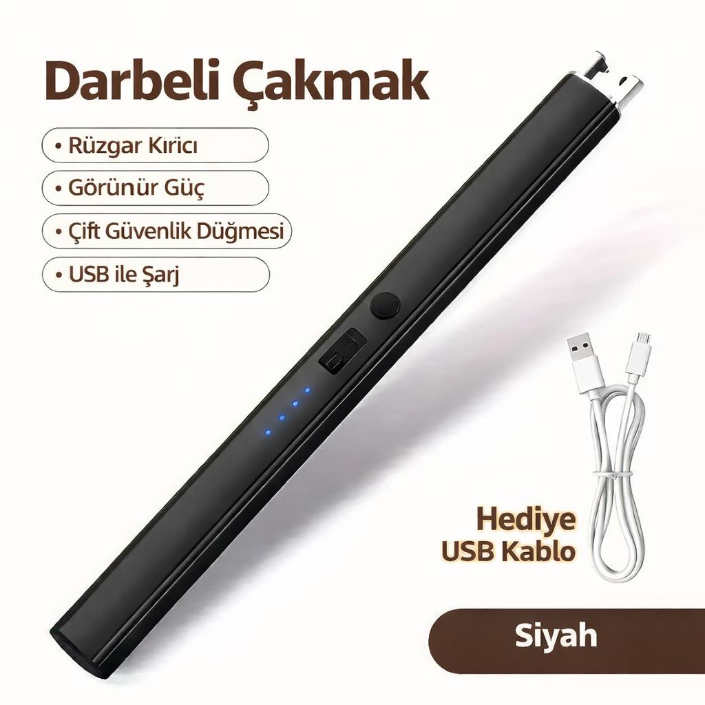 Valkyrie USB Şarjlı Elektrikli Arc Çakmak | Mum İçin | Gazsız | Rüzgar Kırıcı | Çift Emniyetli | Siyah Renk