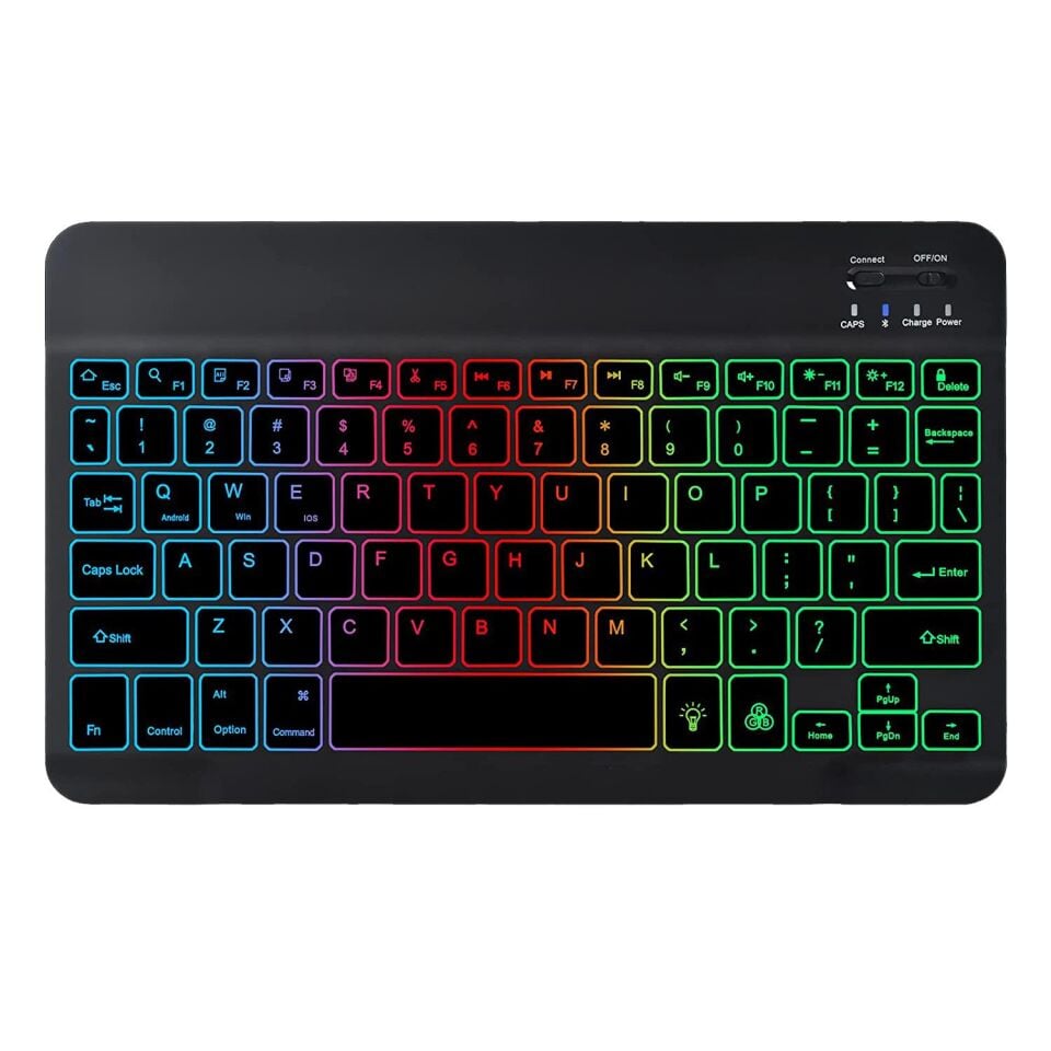 Valkyrie BL30 RGB 7 Renk Rainbow Bluetooth Kablosuz Türkçe Klavye - Android ios Windows Uyumlu - Şarjlı - 10 inç - Multimedia - Ultra İnce Tasarım